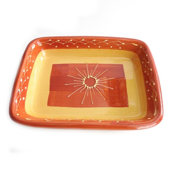 Vintage Vallauris Terre De France Stoneware Bowl Tray 1950 Handmade Orange Sun - Picture 1 of 6